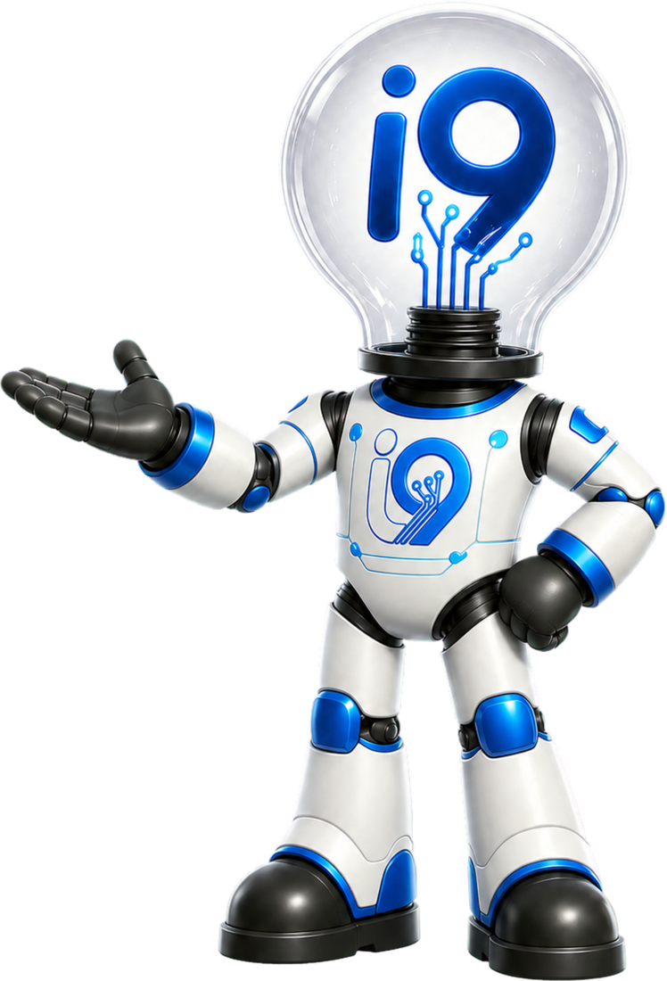 Mascote i9, o robô com lâmpada de ideias