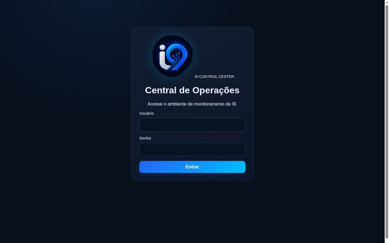 Login do i9 Control Center